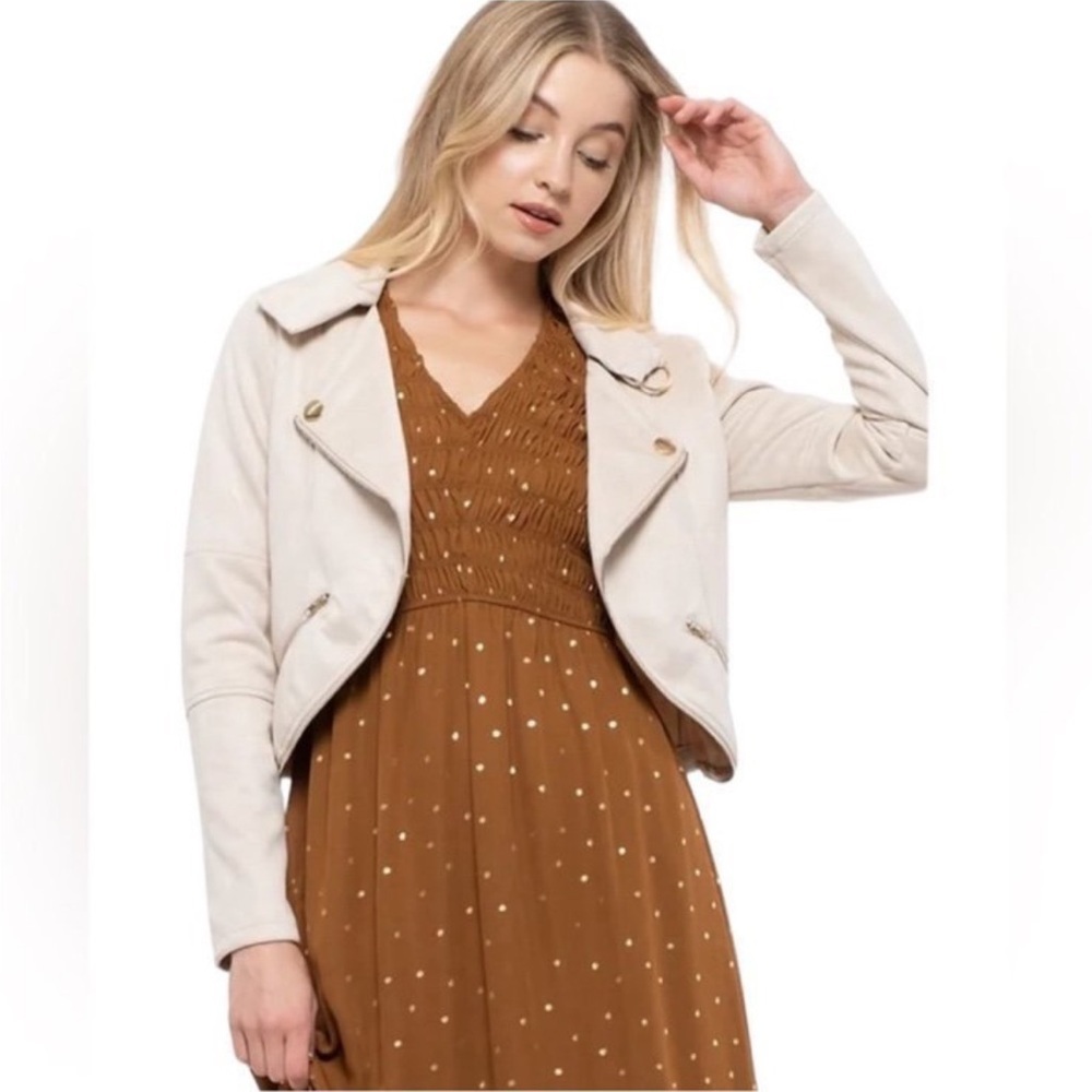MINE CREAM JACKET NOTCH COLLAR BUTTON OPEN FRONT FALL LIGHT WEIGHT OFFICE